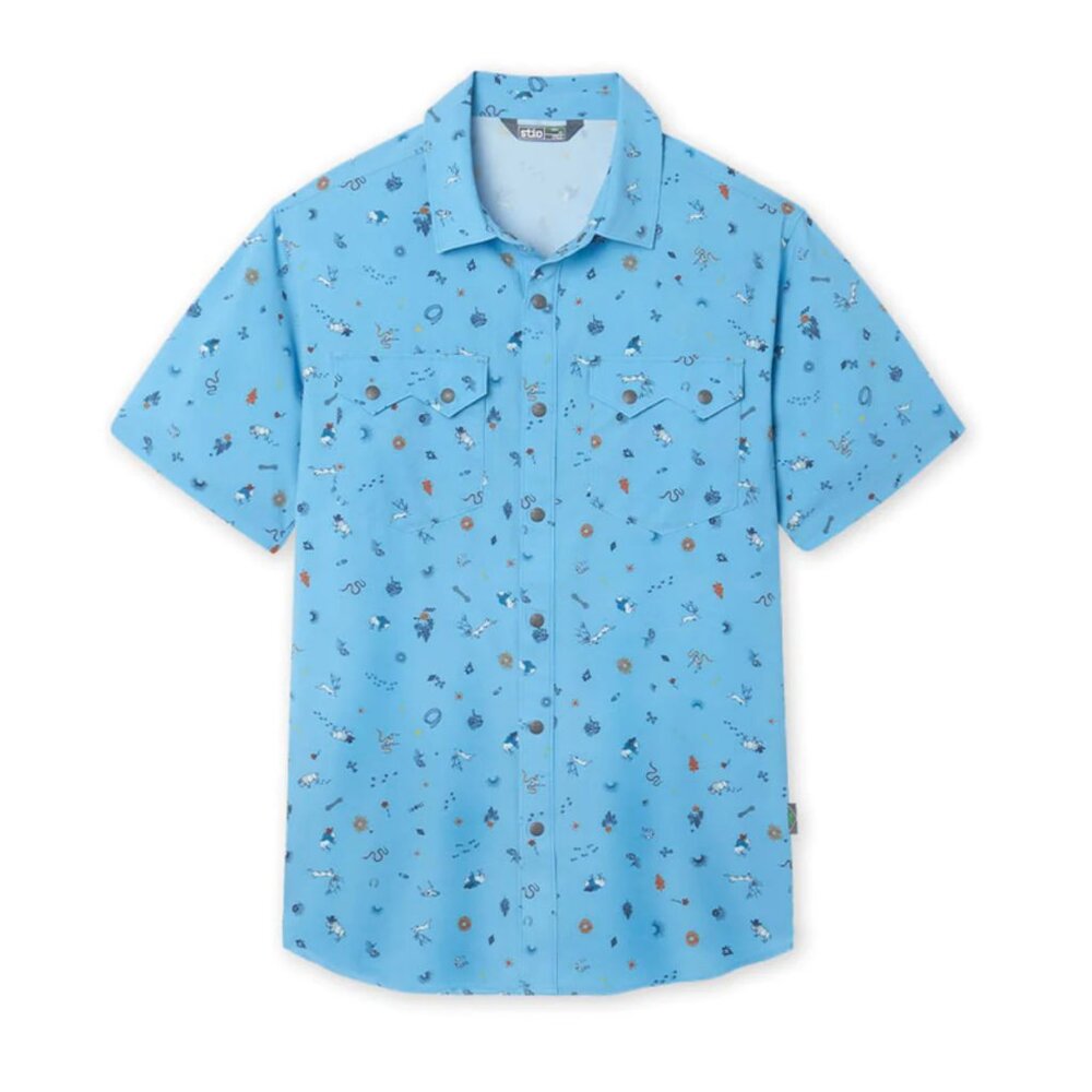 NWT Stio Men's Shifter SS Polo Shirt Medium Buffalo Fun Blue print